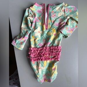 Ruffle Butts Pastel Floral Swimsuit with Pink Accents